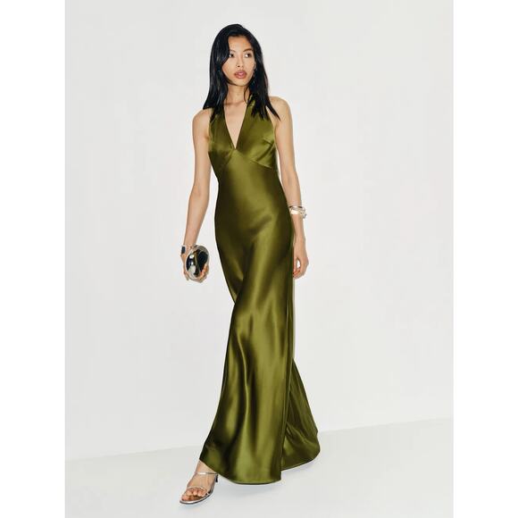 Reformation Daniela Silk Dress Pear - Picture 2 of 14